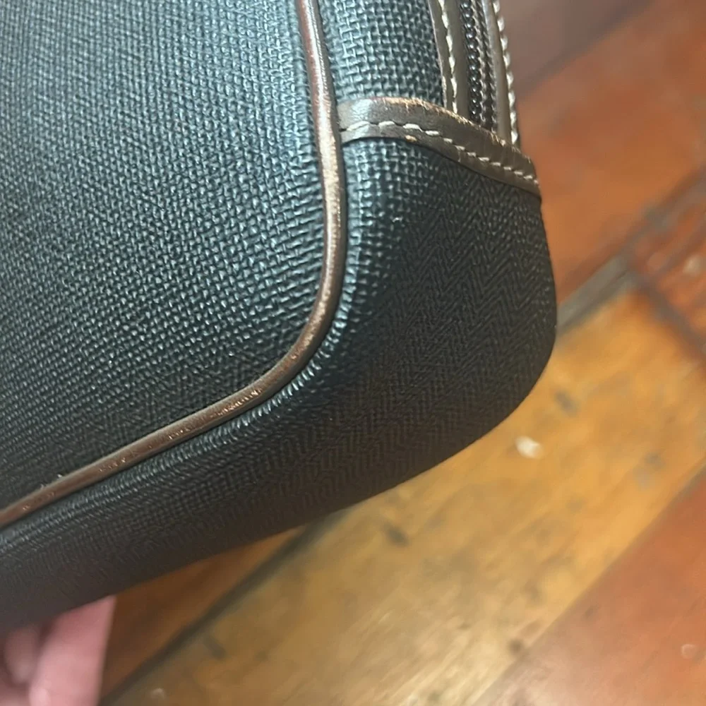 Dunhill Clutch Travel Bag Charcoal Gray Brown Leather Gold